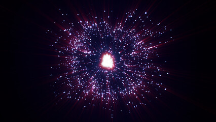 Magical sphere on a blue background with red rays emanating from the sphere. 3d render of abstract art video animation with surreal fantasy magic sphere ball.