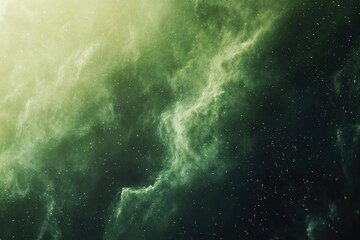 Wall Mural - A green cosmic nebula, adorned with shimmering stars, creates a stunning, ethereal view of space's vast beauty and mystery.