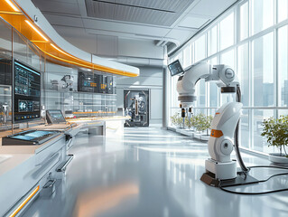 high-tech robotics lab with advanced machinery and sleek design