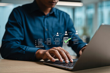 Business process automation workflow management software for success on laptop computer online system