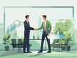 © hakule - Businessmen shake hands in the office, flat cartoon character illustration