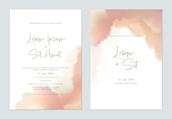Wall Mural - wedding invitation and save the date template set with a minimalist design and a watercolor wash in 