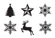 © Mdkudrat - Collection of Six Elegant Black and White Christmas Silhouettes Tree, Star, Snowflakes, and Reindeer