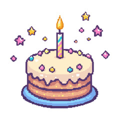 Wall Mural - cute birthday cake with candle pastel colors pixel vector