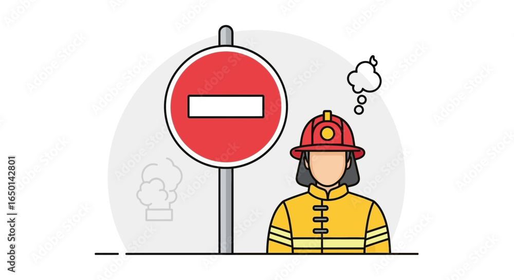 Firefighter Stop Sign Cartoon Firefighter Facing Road Closed Sign Representing Challenges and ...