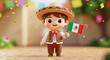 © Mimizuzu - Cute Boy Character holding a small flag Celebrating Mexican Independence Day
