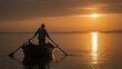 © Liu - Silhouette of a person rowing a boat at sunset over calm waters