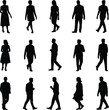 © Creative Asif - Silhouette walking people, men women vector illustration, black outline characters, modern human figures, casual movement poses, editable design, isolated group collection