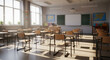 ©  Drapix - Empty Classroom with Desks and Chairs Bathed in Sunlight