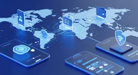 global digital network connecting smartphones and data worldwide, illustrating seamless connectivity