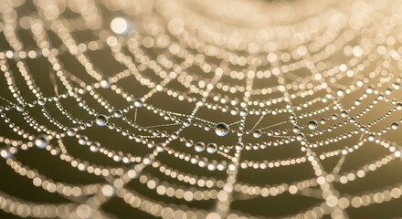 Macro Close-up of Spider Web with Glistening Morning Dew Drops