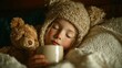 © Gilang - Cozy scene Child sleeping with teddy bear, wearing a knitted hat