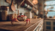© enam - Red Crab Wearing Chef Hat on Wooden Kitchen Counter