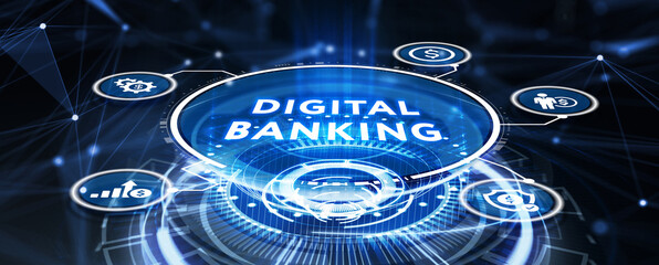 Wall Mural - Digital bank. Online banking and transaction concept.  3d illustration