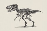 Detailed illustration of a vintage T Rex skeleton showcasing the majestic structure and design of this iconic dinosaur in a scientifically accurate manner