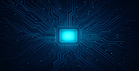 Abstract futuristic circuit board background with glowing blue technology lines,CPU with Light Glowing Neon Frame on Circuit Board,Digital Tech Bg,Artificial Intelligence Concept,AI quantum,Ai