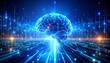 © Kaifiya - Futuristic artificial intelligence concept with a glowing brain integrated into a digital data stream network.