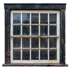Wall Mural - a rustic, multi-paned window with weathered black and white wooden frame, showing age and charm. bac