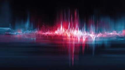 Wall Mural - an abstract visual representation of sound waves, featuring vibrant red and blue hues that create a 