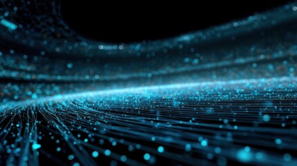 Wall Mural - a mesmerizing digital landscape featuring glowing blue lines and particles against a dark background