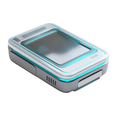 Retro futuristic device isolated on transparent background with screen and buttons for communication