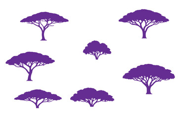 Wall Mural - Forest trees set. Isolated vector silhouette. Coniferous forest. Christmas tree, fir-tree, pine, pine-tree, Scotch fir, cedar