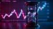 © alvi - An hourglass sits before a financial graph, symbolizing time and market fluctuations.