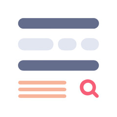 Vector art of abstract flat design of a document layout with list items, navigation elements, and a search icon, isolated on white background