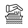© Neko funny - A hand hovers above a boat on water depicted in simple line art, web icons in line style. Editable stroke