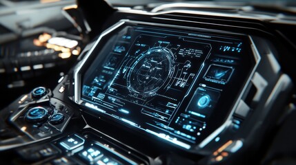 Futuristic car dashboard with interactive display