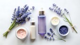 Lavender infused beauty products and bath salts for spa and wellness
