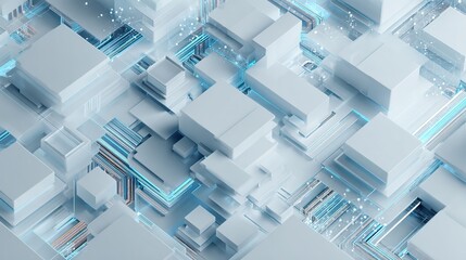 Futuristic Geometric Minimalist Design, Light Blue Abstract Spatial Layers, Tech Background
