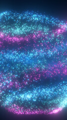 Poster - twinkling blue and pink particles forming luminous bands in space, resembling a stylized digital gal