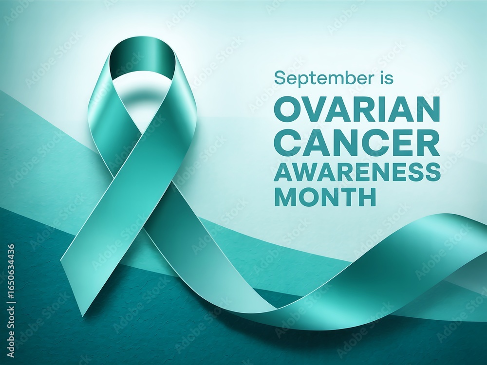 Teal ribbon symbolizes ovarian cancer awareness month in september with ...
