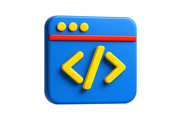 3d programming icon in blue with code symbols