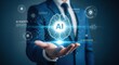© PFU - Businessman holding a glowing brain with ai text, symbolizing artificial intelligence and future technology