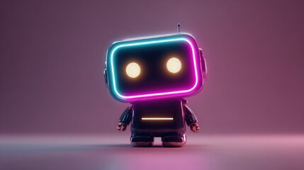 a futuristic robot with a glowing neon design, emanating modernity. Its design appears adorable and inviting. 