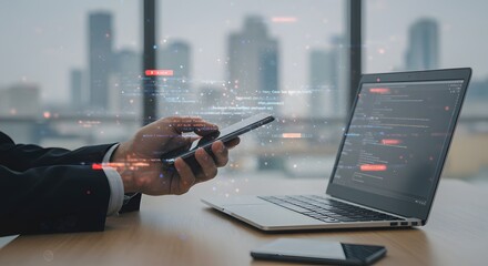 Software Developer Working with Code on Laptop and Mobile Phone