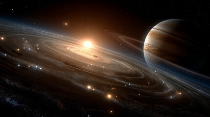 Wall Mural - celestial symphony: glimpse a mesmerizing cosmic tapestry, where a radiant sun bathes planets in an 