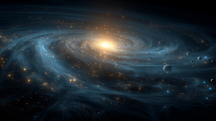 Wall Mural - celestial whirlwind: a breathtaking cosmic view showcasing a spiral galaxy ablaze with the light of 
