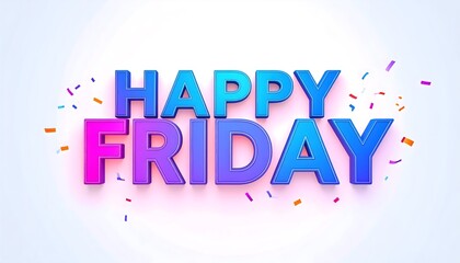 Modern 3D 'Happy Friday' Text with Vibrant Gradient Colors.