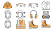 © Alisya Design - Construction safety equipment icons set, essential safety elements for construction sites