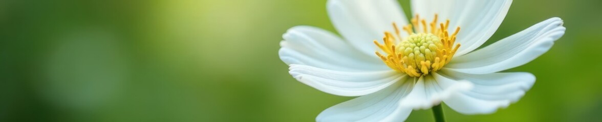 Wall Mural - Close-up of a pristine white scabiosa flower, delicate petals , elegant, vibrant, pure white