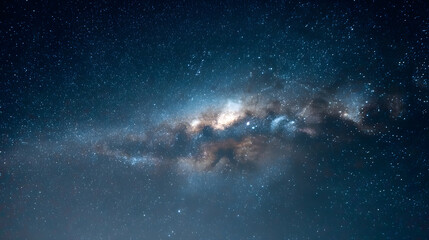 Starry Night Sky with Milky Way Galaxy, Distant Stars on Deep Blue Background, Celestial Landscape