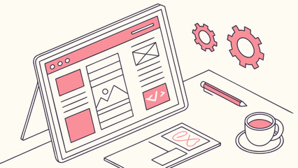 Web design and development concept with tablet and coffee