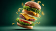 © ALPSARAL - Delicious Stacked Burger on Vibrant Background