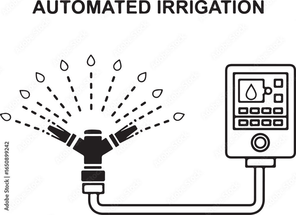 Vector art of automated irrigation system with a sprinkler and control ...
