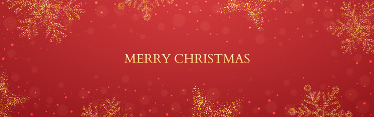 Wall Mural - christmas background with snowflakes and stars. festive red banner with sparkling golden elements. e
