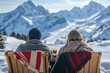 © Lens - Couple enjoying winter landscape from a snow covered terrace with mountain view