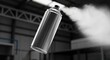 © Chainarong - Dynamic aerosol can mockup Metallic spray in motion, industrial design, blank cylinder, no text